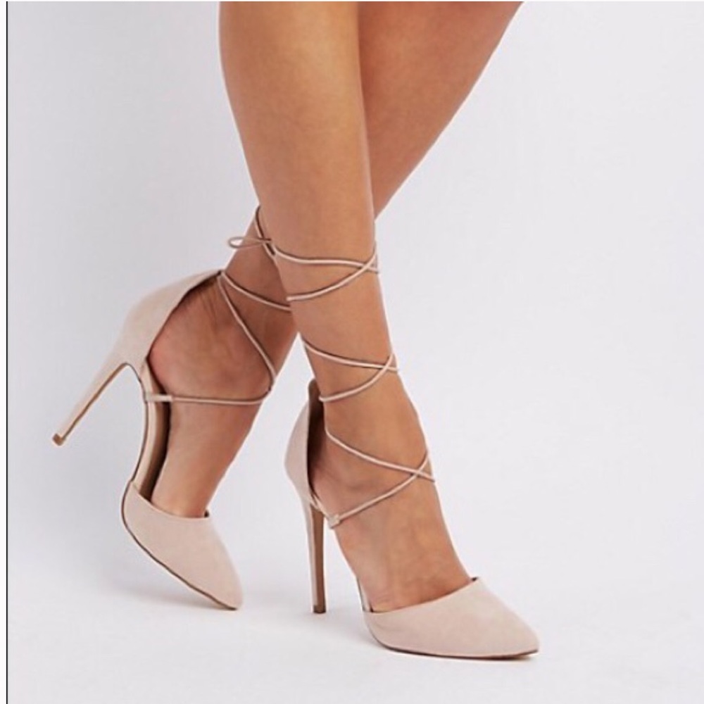 Charlotte Russe [Cognac] Ankle-tie Stillettos Strappy Lace Up Heels - Picture 6 of 9